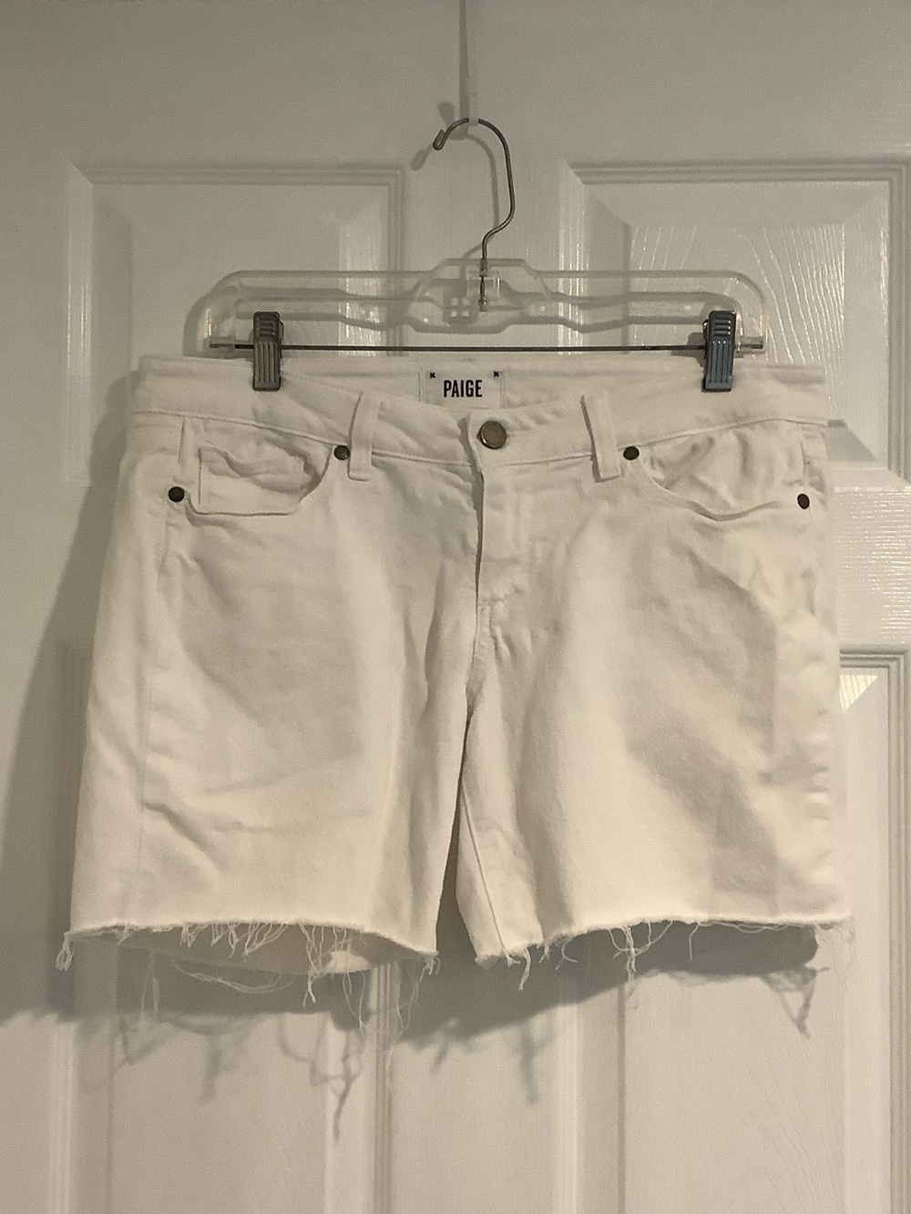 PAIGE Womens White Neutral Denim Stretch Coastal Cowgirl CutOff Fringe Shorts 28